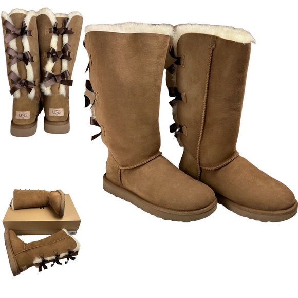 UGG Shoes - LIKE NEW Excellent UGG Women Bailey Bow Tall II Chestnut Brown Leather Fur Boot
